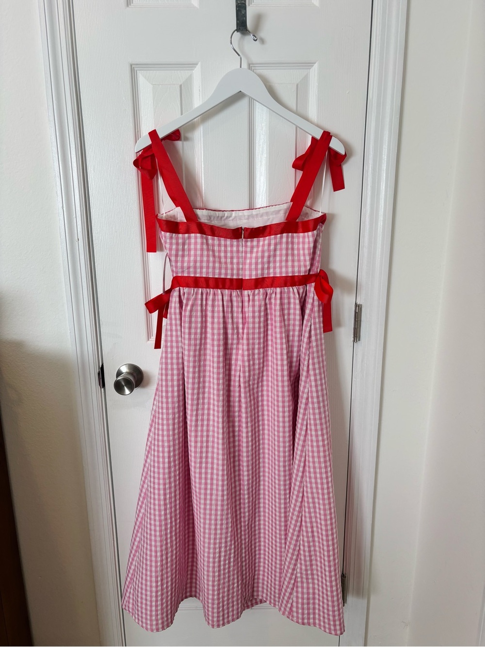 TCEC Pink Gingham Dress with Red Trim Details - Picture 7 of 8